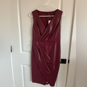 Elegant  faux leather Burgundy dress
